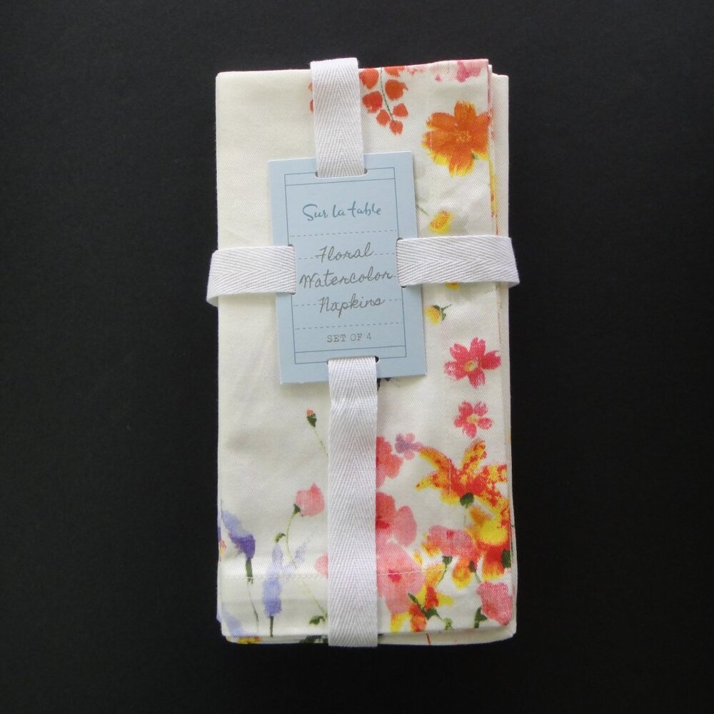 Sur La Table GARDEN FLORAL Napkins 20 x 20 Set 4 100% Cotton Multicolor Flowers
